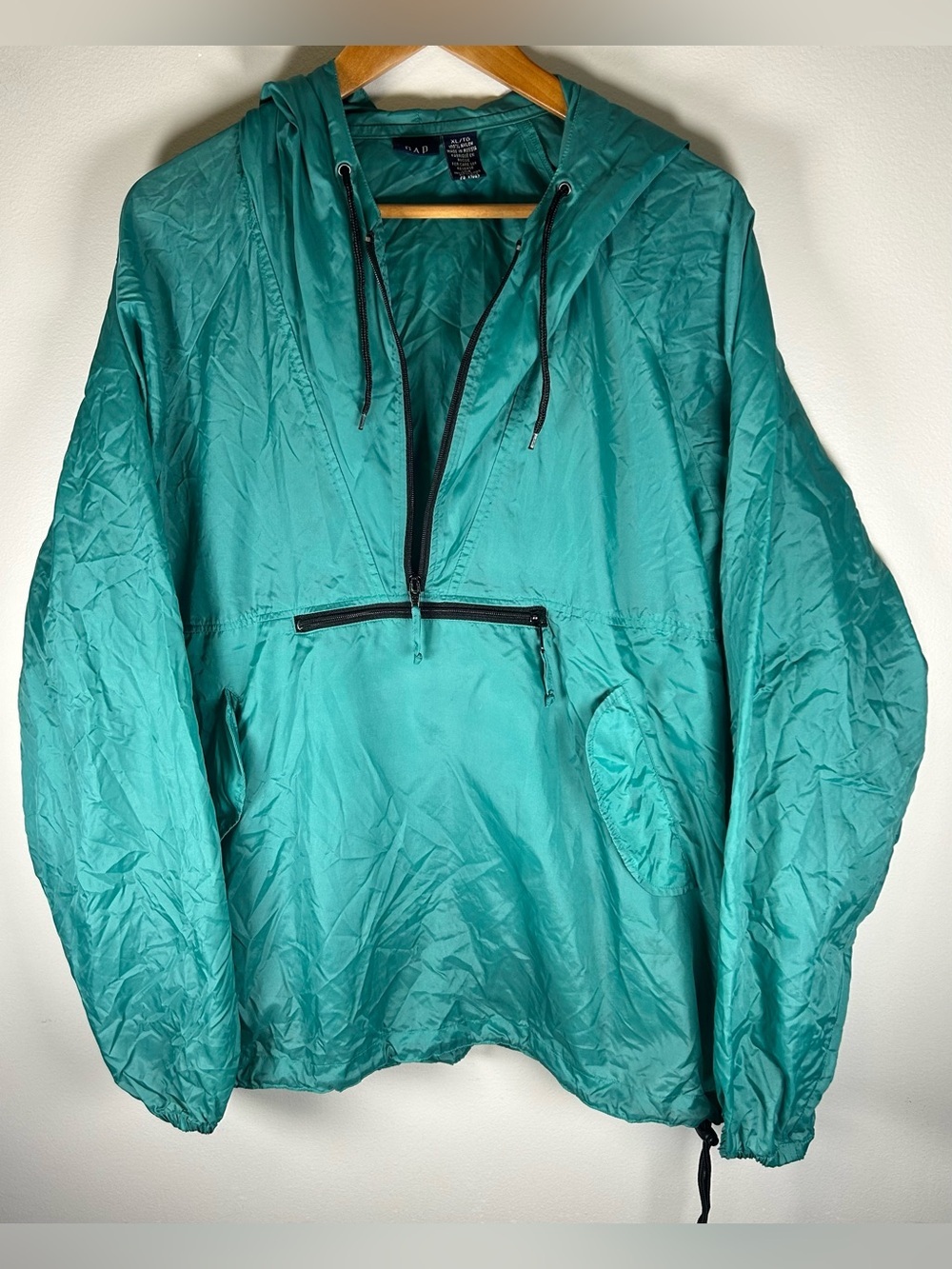 VTG GAP Men's Anorak 1/4 Zip Pullover Windbreaker Jacket XL Green Nylon 1990's